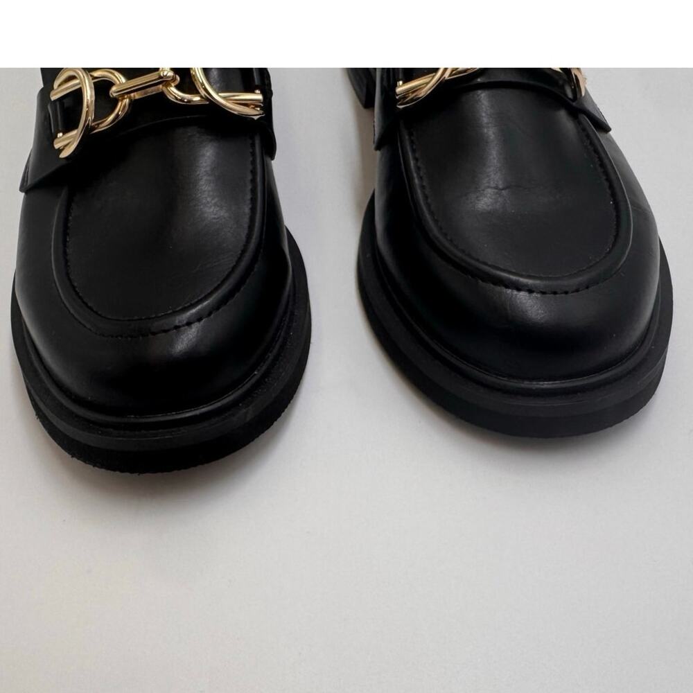 American Eagle Black Loafers Gold Horsebit Slip On Flats Womens 7 - Picture 5 of 9